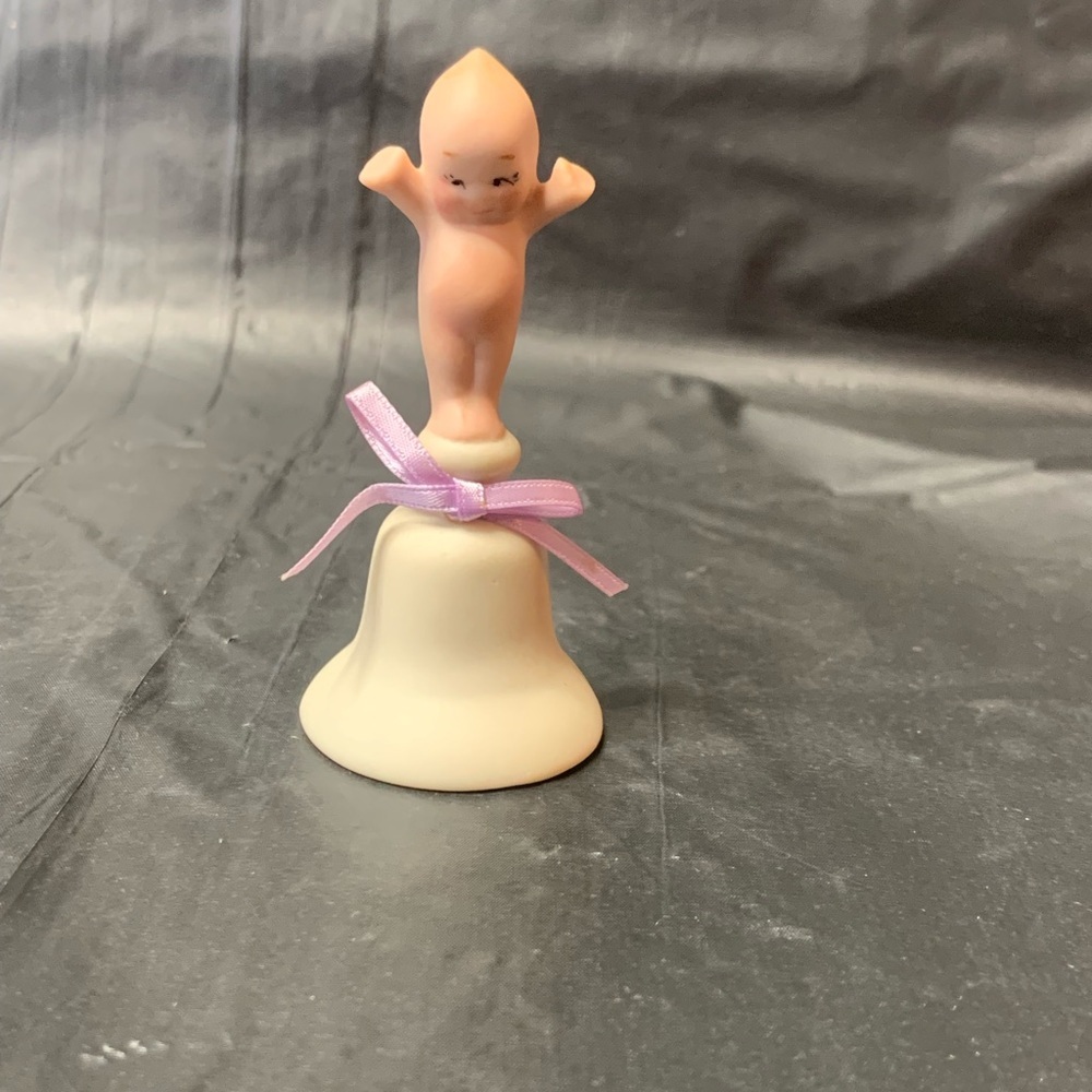 Baby figure Standing on Bell Cream Pink with Pink Bow Signed Doma 84 Vintage